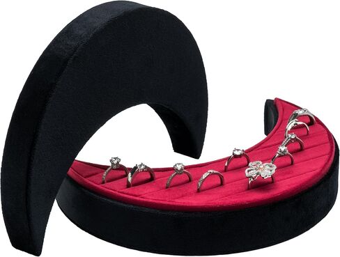 علبة منظم حلقات متعددة مخملية، صينية عرض على شكل هلال وقمر، صندوق مجوهرات، حامل أقراط لحفلات الزفاف، عيد الميلاد، عيد الميلاد (أسود وأحمر) in Kuwait