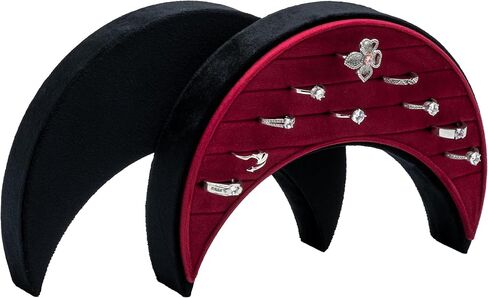 علبة منظم حلقات متعددة مخملية، صينية عرض على شكل هلال وقمر، صندوق مجوهرات، حامل أقراط لحفلات الزفاف، عيد الميلاد، عيد الميلاد (أسود وأحمر) in Kuwait