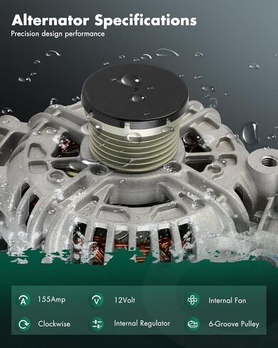 SCITOO Alternator Fits for BMW for 323i 2006-2007 2.5L, for 325i 325xi 2006 3.0L, for 550i 650i 750i 750Li 2006 4.8L, for Z4 2006-2008 3.0L 12V 155Amp CW 6-Groove Pulley 0124525083 11077N in Saudi Arabia