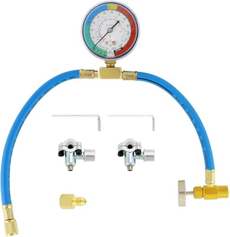طقم خرطوم إعادة شحن الثلاجة QWORK R134A مع مقياس، صمام ثقب، محول ذاتي الغلق، مقياس خرطوم شحن المبرد in Saudi Arabia