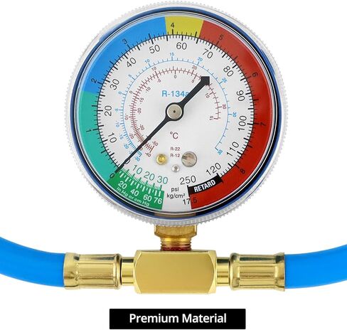 طقم خرطوم إعادة شحن الثلاجة QWORK R134A مع مقياس، صمام ثقب، محول ذاتي الغلق، مقياس خرطوم شحن المبرد in Saudi Arabia