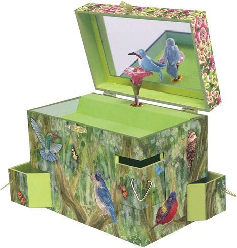 صندوق مجوهرات موسيقي على شكل طيور ساحرة على نسيم يدور الطيور إلى برامز فالتز 3 أدراج قابلة للسحب لتخزين الكنز in Kuwait