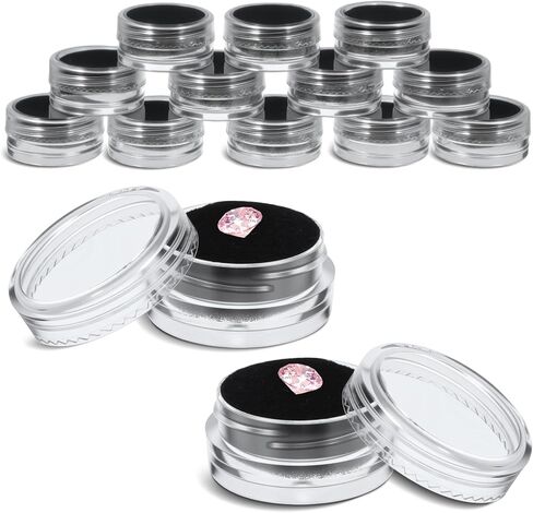 12 Pcs Small Loose Display Box, Round Jewelry Show Box Gemstone Holder Case Jewelry Show Boxes with Clear Top Lids and Sponge, Black in Kuwait