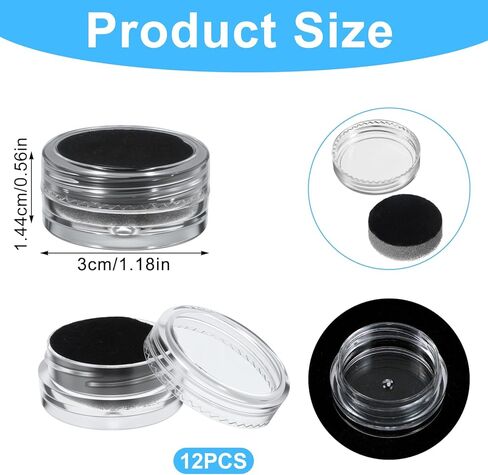 12 Pcs Small Loose Display Box, Round Jewelry Show Box Gemstone Holder Case Jewelry Show Boxes with Clear Top Lids and Sponge, Black in Kuwait