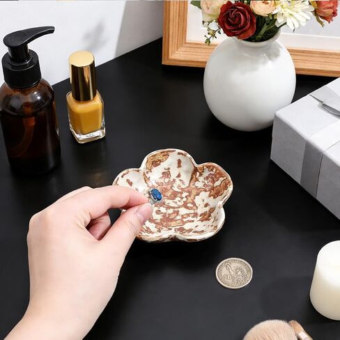 صينية مجوهرات من السيراميك، صينية حلية صغيرة، منضدة جمالية، ديكور الغرفة، حامل حلقة على شكل زهرة، وعاء طبق مجوهرات فريد من نوعه لهدايا عيد الميلاد للنساء (سيينا) in Kuwait