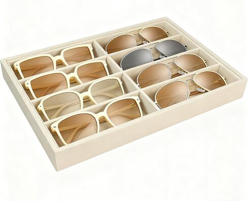 Sunglass Organizer Tray - 8 Slot Large Light Beige Premium Quality Velvet Sunglasses, Sunglasses Jewelry Watch Bracelet Organizer Tray, Trade Show Home Use, Display Case for Eyeglasses Jewelry Display in Kuwait