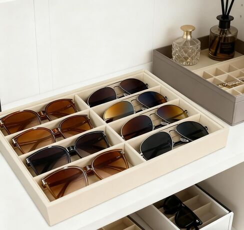 Sunglass Organizer Tray - 8 Slot Large Light Beige Premium Quality Velvet Sunglasses, Sunglasses Jewelry Watch Bracelet Organizer Tray, Trade Show Home Use, Display Case for Eyeglasses Jewelry Display in Kuwait
