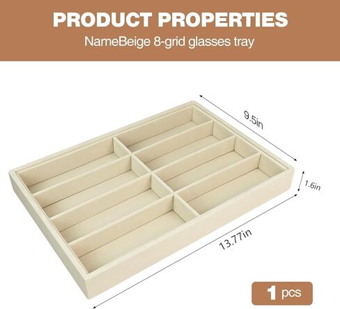 Sunglass Organizer Tray - 8 Slot Large Light Beige Premium Quality Velvet Sunglasses, Sunglasses Jewelry Watch Bracelet Organizer Tray, Trade Show Home Use, Display Case for Eyeglasses Jewelry Display in Kuwait