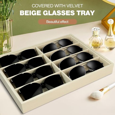 Sunglass Organizer Tray - 8 Slot Large Light Beige Premium Quality Velvet Sunglasses, Sunglasses Jewelry Watch Bracelet Organizer Tray, Trade Show Home Use, Display Case for Eyeglasses Jewelry Display in Kuwait