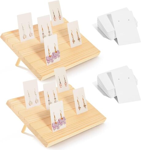 simarro 62 Pcs Wood Earring Display Stand and Earring Card, 2 Sets of 7 Slots Jewelry Display Holder for Selling Vendors Retail Show in Kuwait