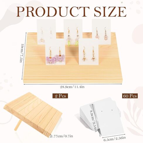 simarro 62 Pcs Wood Earring Display Stand and Earring Card, 2 Sets of 7 Slots Jewelry Display Holder for Selling Vendors Retail Show in Kuwait