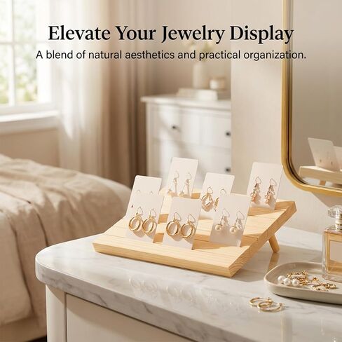 simarro 62 Pcs Wood Earring Display Stand and Earring Card, 2 Sets of 7 Slots Jewelry Display Holder for Selling Vendors Retail Show in Kuwait
