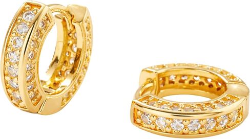 QueenBee 14K مطلية بالذهب تشيكوسلوفاكيا Huggie هوب أقراط للنساء، صف مزدوج زركونيا مكعب أقراط صغيرة هوب، أقراط Huggie الذهب هيبوالرجينيك، هدية مجوهرات لعيد الأم عيد ميلاد عيد الحب in Kuwait