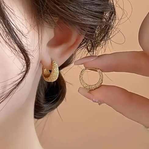 Gold Color Matte Hoop Earrings for Women Temperament Accessories in Saudi Arabia