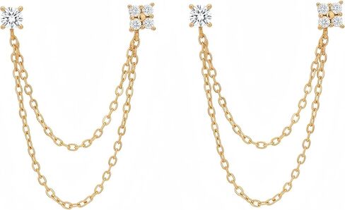 Gold Chain Earrings for Women Double Earrings for Two Holes Set Dainty CZ Stud Multiple Piercing Trendy Fashion in Kuwait