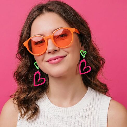 3 Pairs 80 s 90 s Earrings for Women, Glow Party Neon Earring Hoop Hollow Lightning Heart Hoop Earrings Accessories Neon Jewelry for Christmas Halloween Costume Outfits in Kuwait
