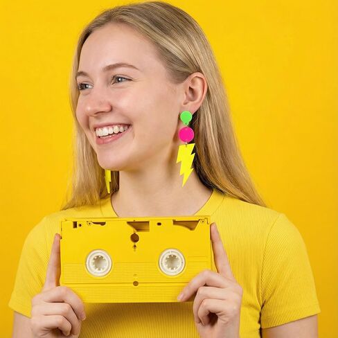 3 Pairs 80 s 90 s Earrings for Women, Glow Party Neon Earring Hoop Hollow Lightning Heart Hoop Earrings Accessories Neon Jewelry for Christmas Halloween Costume Outfits in Kuwait