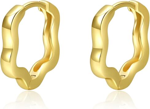 أقراط ذهبية، أقراط دائرية للنساء، حلقات أذن دائرية مكتنزة مطلية بالذهب عيار 14 قيراط للنساء | بيان خفيف الوزن ملتوي لا نهاية له موجة الأطواق الأقراط in Kuwait