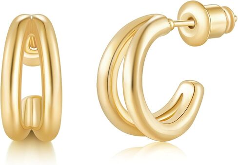 MINDDHA Split Hoop Earrings for Women – Sterling Silver Post - Dainty 14K Gold Plated Lightweight Huggie Earrings for Everyday Wear | Elegant Jewelry Gift, 14mm Diameter in Kuwait