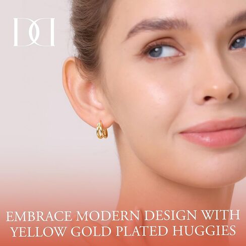 MINDDHA Split Hoop Earrings for Women – Sterling Silver Post - Dainty 14K Gold Plated Lightweight Huggie Earrings for Everyday Wear | Elegant Jewelry Gift, 14mm Diameter in Kuwait