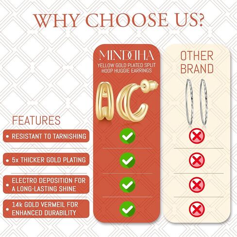 MINDDHA Split Hoop Earrings for Women – Sterling Silver Post - Dainty 14K Gold Plated Lightweight Huggie Earrings for Everyday Wear | Elegant Jewelry Gift, 14mm Diameter in Kuwait