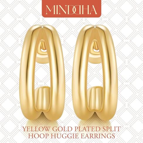 MINDDHA Split Hoop Earrings for Women – Sterling Silver Post - Dainty 14K Gold Plated Lightweight Huggie Earrings for Everyday Wear | Elegant Jewelry Gift, 14mm Diameter in Kuwait