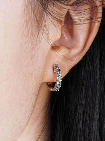 Huggie Earrings for Women Sterling Silver Hoop Earrings Moissanite Earrings Lab Diamond Hoop Earrings Green Emerald Rhinestone Earring Jewelry in Kuwait