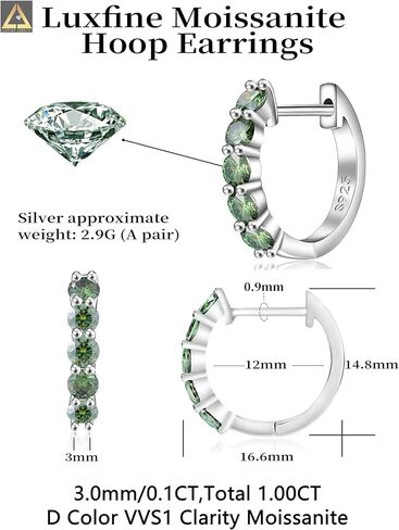 Huggie Earrings for Women Sterling Silver Hoop Earrings Moissanite Earrings Lab Diamond Hoop Earrings Green Emerald Rhinestone Earring Jewelry in Kuwait