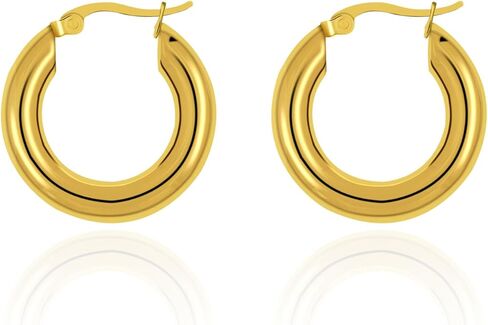 Chunky Hoop Earrings for Women,18K Gold Large Thick Plain Croissant Hammered Hoop Earrings Trendy Huggie Hoops Earrings in Saudi Arabia