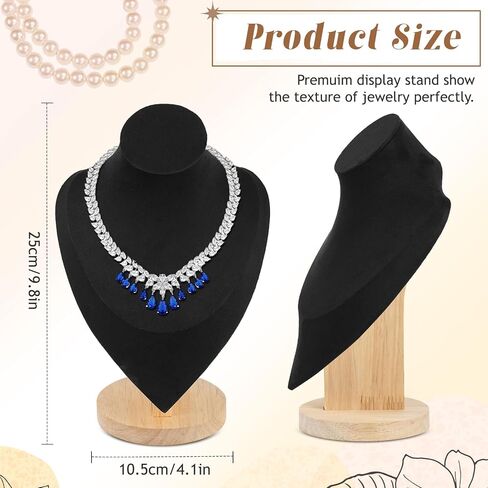 FACULX 2 Pcs Velvet Jewelry Display Bust Necklace Display, Wooden Base Jewelry Bust Display Holder Stands, Necklace Organizer Display for Vendors, Selling, Trade Shows (Black) in Kuwait