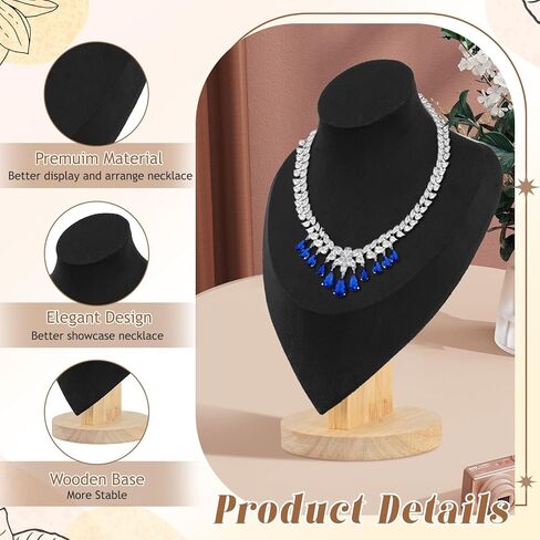 FACULX 2 Pcs Velvet Jewelry Display Bust Necklace Display, Wooden Base Jewelry Bust Display Holder Stands, Necklace Organizer Display for Vendors, Selling, Trade Shows (Black) in Kuwait
