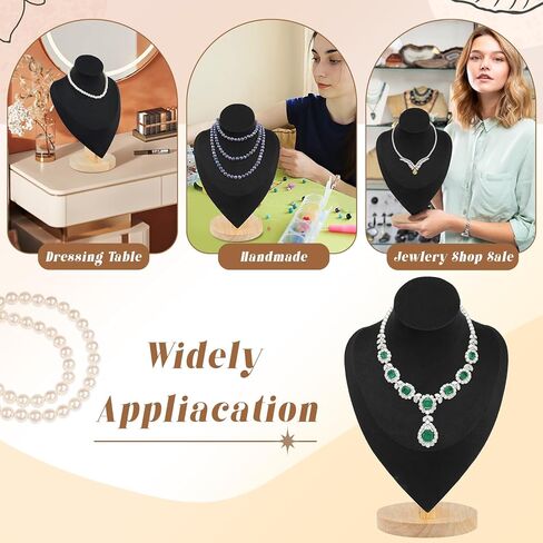 FACULX 2 Pcs Velvet Jewelry Display Bust Necklace Display, Wooden Base Jewelry Bust Display Holder Stands, Necklace Organizer Display for Vendors, Selling, Trade Shows (Black) in Kuwait
