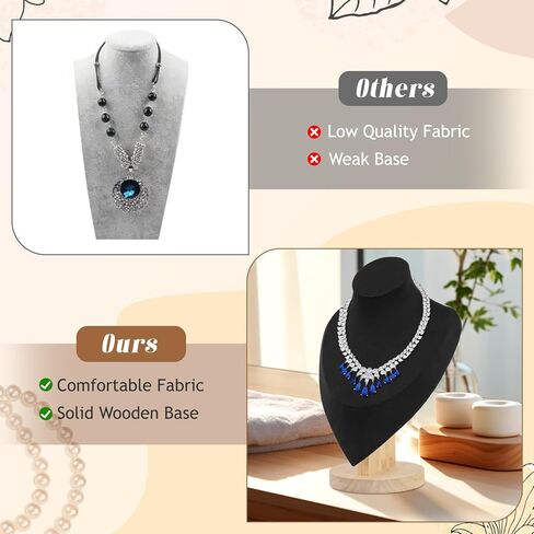 FACULX 2 Pcs Velvet Jewelry Display Bust Necklace Display, Wooden Base Jewelry Bust Display Holder Stands, Necklace Organizer Display for Vendors, Selling, Trade Shows (Black) in Kuwait