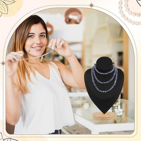 FACULX 2 Pcs Velvet Jewelry Display Bust Necklace Display, Wooden Base Jewelry Bust Display Holder Stands, Necklace Organizer Display for Vendors, Selling, Trade Shows (Black) in Kuwait