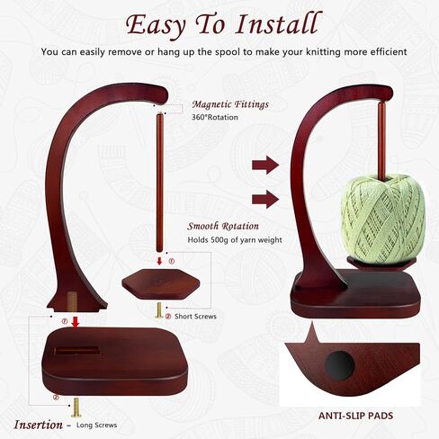 JUCPASH Yarn Ball Holder for Knitting and Crocheting, Wooden Yarn Spinner with Magnetic Metal Twirling Mechanism and Anti-Slip Pads, Crochet Gift for Knitting Lovers in Saudi Arabia