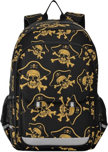 senya Backpack for Boys Girls, Golden Pirate Skull Backpack Students Bookbag Daypack for School Primary Teens in Saudi Arabia