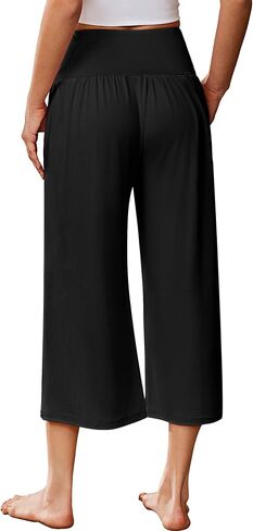 Ekouaer Womens Capri Pajama Pants Wide Leg Pj Pants Yoga Pants Lounge Comfy Sleep Pj Bottoms with Pockets Black S in Saudi Arabia