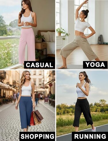Ekouaer Womens Capri Pajama Pants Wide Leg Pj Pants Yoga Pants Lounge Comfy Sleep Pj Bottoms with Pockets Black S in Saudi Arabia