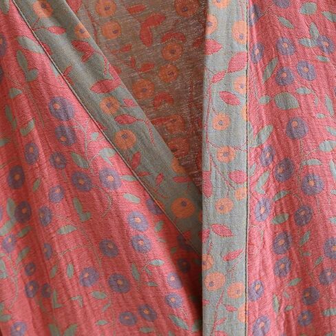 PRINCESS BRIDE Large Yarn-dyed Jacquard Muslin Japanese Robe Breathable Nightgown Kimono Robe Yukata Cozy Bathrobe for Women(Pink) in Kuwait