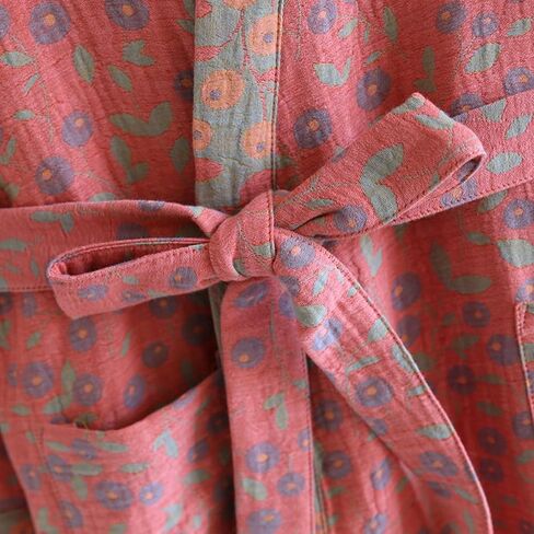 PRINCESS BRIDE Large Yarn-dyed Jacquard Muslin Japanese Robe Breathable Nightgown Kimono Robe Yukata Cozy Bathrobe for Women(Pink) in Kuwait