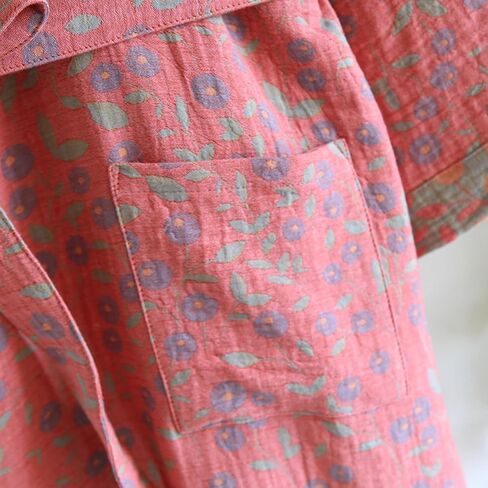 PRINCESS BRIDE Large Yarn-dyed Jacquard Muslin Japanese Robe Breathable Nightgown Kimono Robe Yukata Cozy Bathrobe for Women(Pink) in Kuwait