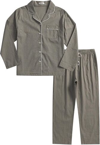 Esenchel Women's Petite Cotton Pajamas Set Long Sleeve Button Down Sleepwear in Kuwait