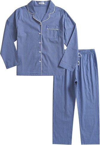 Esenchel Women's Petite Cotton Pajamas Set Long Sleeve Button Down Sleepwear in Kuwait