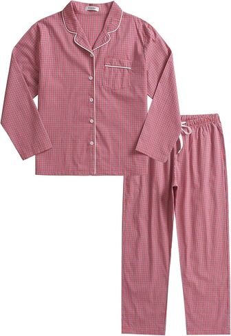 Esenchel Women's Petite Cotton Pajamas Set Long Sleeve Button Down Sleepwear in Kuwait