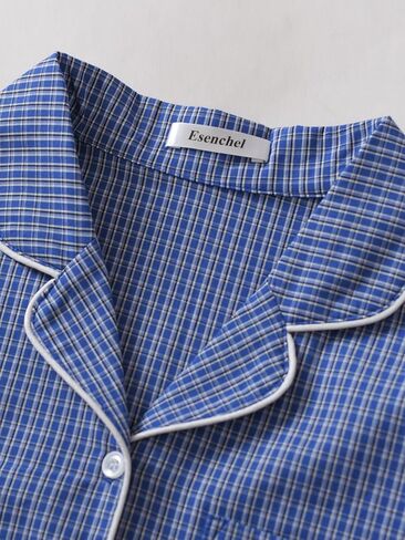 Esenchel Women's Petite Cotton Pajamas Set Long Sleeve Button Down Sleepwear in Kuwait