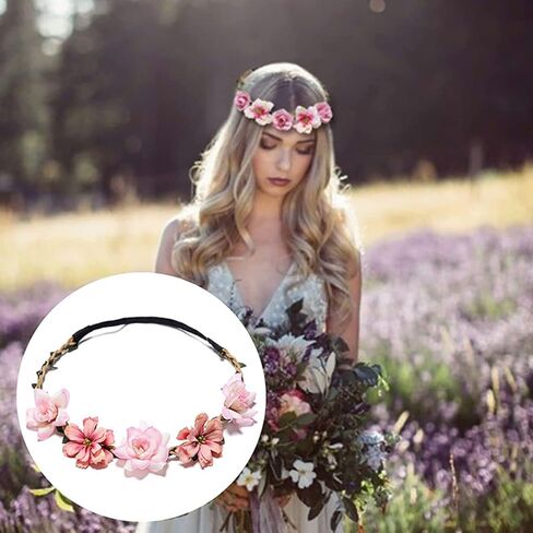 Crown for Girls & Women, Pink Headband & Headpiece for Weddings, Bridesmaids, Flower Girls, Tea Party, Bavarian Festival, Boho Floral Hair Accessories, 6 PCS in Kuwait