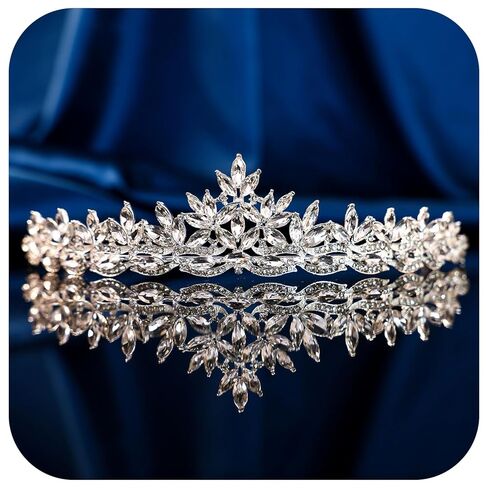 Silver Crystal Princess Queen Tiara - Bride Rhinestone Crowns Headband for Women Wedding Birthday Halloween Prom Pageant Party Coming of Age Ceremony Photo Props (HG1233-Silver White) in Saudi Arabia