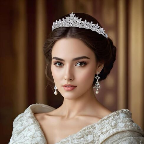 Silver Crystal Princess Queen Tiara - Bride Rhinestone Crowns Headband for Women Wedding Birthday Halloween Prom Pageant Party Coming of Age Ceremony Photo Props (HG1233-Silver White) in Saudi Arabia