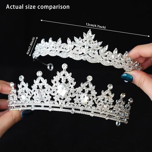 Silver Crystal Princess Queen Tiara - Bride Rhinestone Crowns Headband for Women Wedding Birthday Halloween Prom Pageant Party Coming of Age Ceremony Photo Props (HG1233-Silver White) in Saudi Arabia
