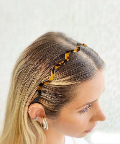 WOVOWOVO 2 Pcs Wavy Headbands for Women, Comfortable Skinny Head Bands for Womens Hair, Acetate Hairbands with Teeth Non Slip, Classic Black Tortoiseshell Hair Accessories in Kuwait